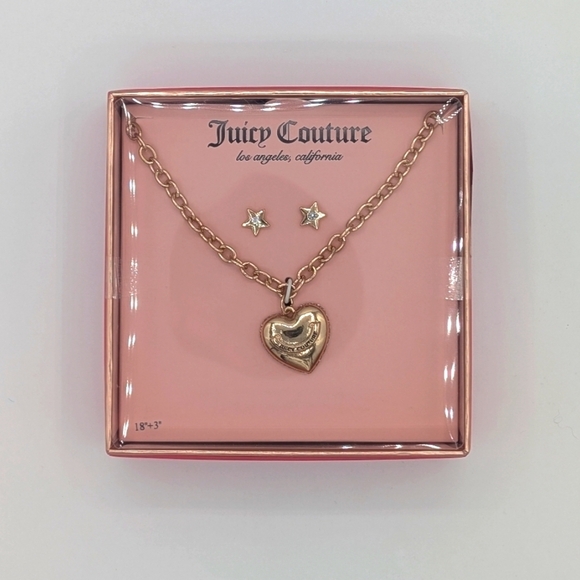Juicy Couture Jewelry - Juicy Couture Heart & Stars Goldtone Jewelry Set Earrings Necklace Box Gift